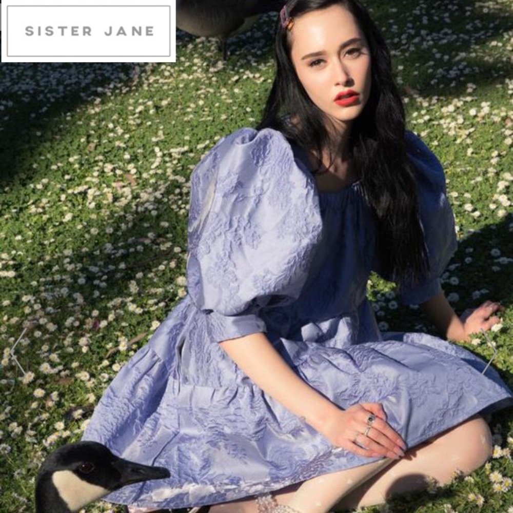 Sister Jane Award Mini Jaquard babydoll dress with extreme puff princess sleeves